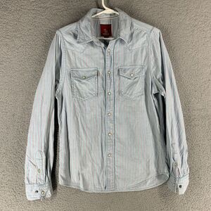 Defry 01 Shirt‎ Mens S Blue Striped Pearl Snap Western Pockets Long Sleeve